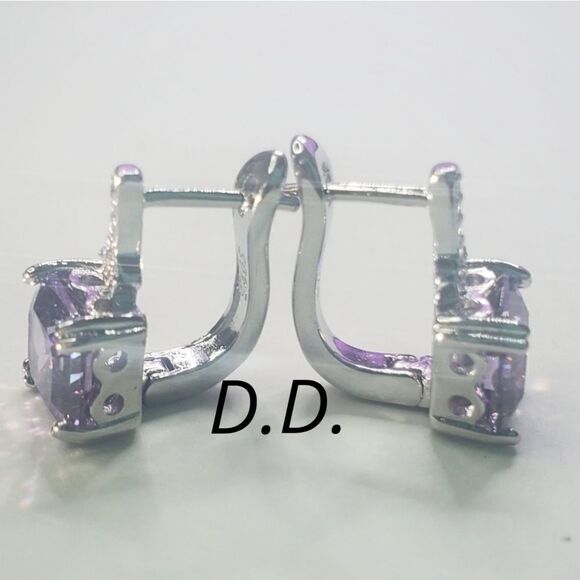 Purple Amethyst Leverback Earrings on 925 Sterling Silver Women's - Picture 4 of 6